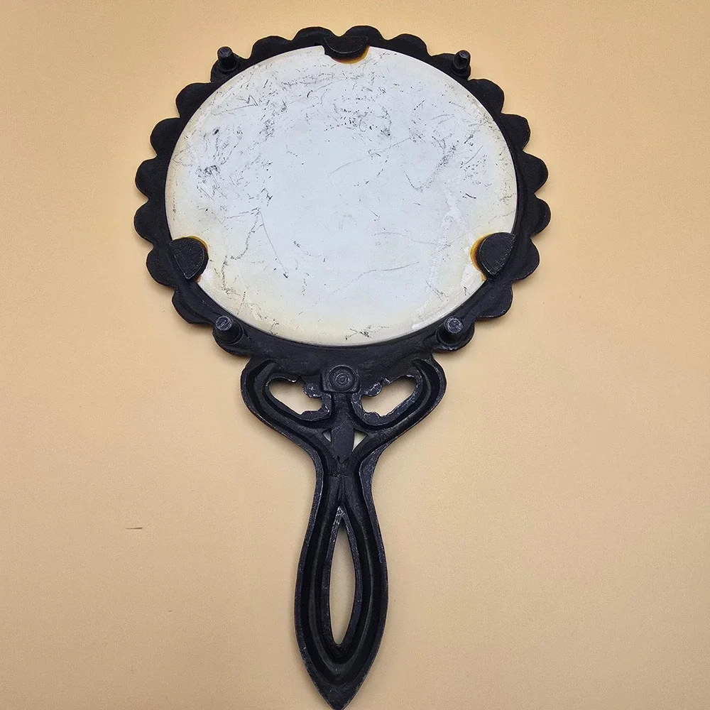 Vintage Cast Iron Trivet‎ Ceramic Insert Home Quote Cross Stitch Style Black